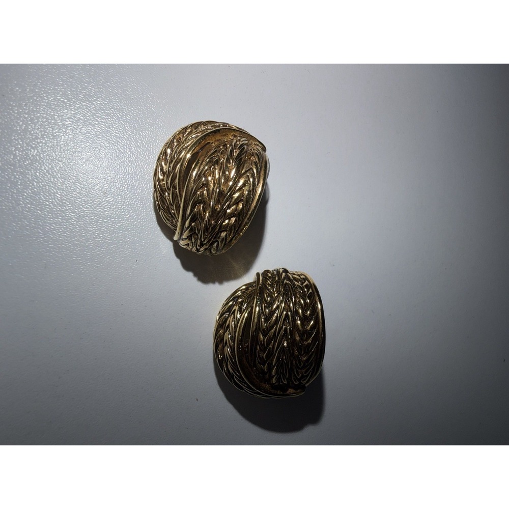 VTG Joan Rivers Ribbed‎ Wheat Braided Big Clip On Earrings CHUNKY
